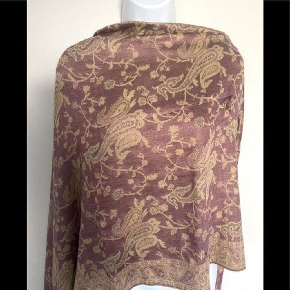 Pashmina Wrap /Scarf -28 x76 violet /tan floral
